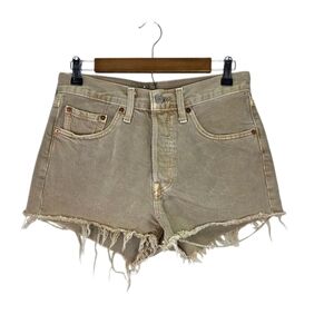 Levi’s 501 Women's Shorts High Waist Button Fly Raw Hem Light Brown Size 28